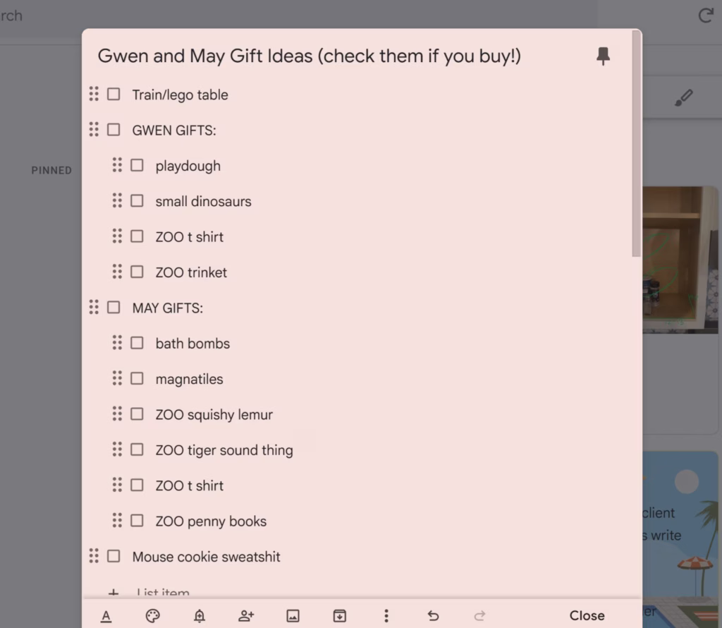 A professional organizer preps for Christmas with a holiday gift idea list in Google Keep